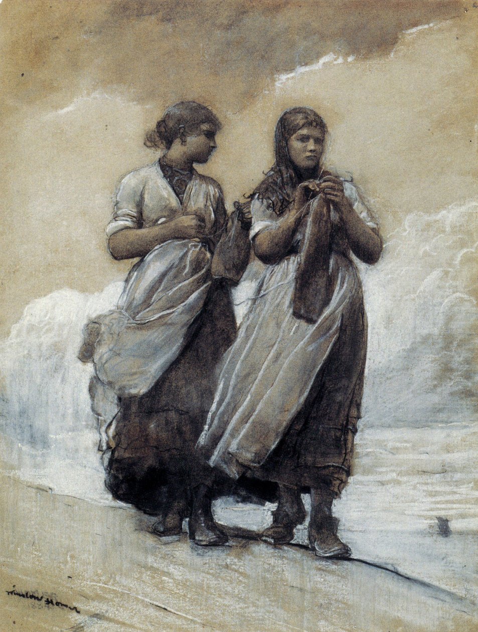 Fisher Girls on Shore, Tynemouth autorstwa Winslow Homer