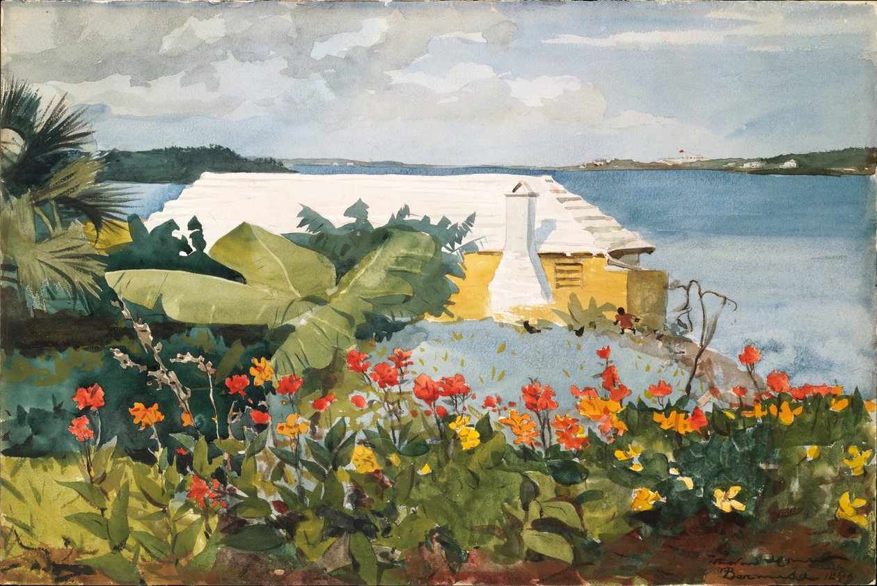 Kwiatowy ogród i bungalow, Bermudy autorstwa Winslow Homer