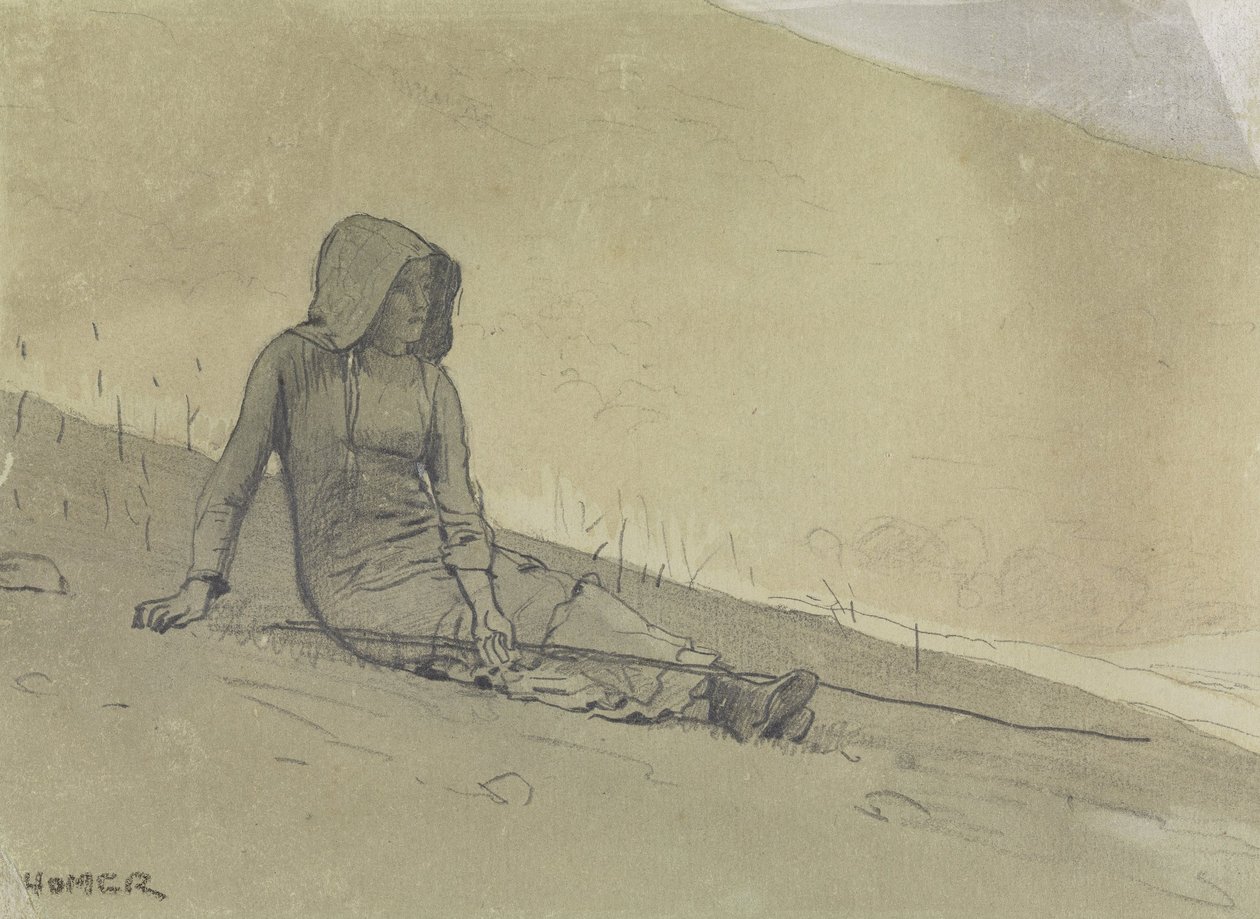 Dziewczyna siedząca na zboczu wzgórza autorstwa Winslow Homer