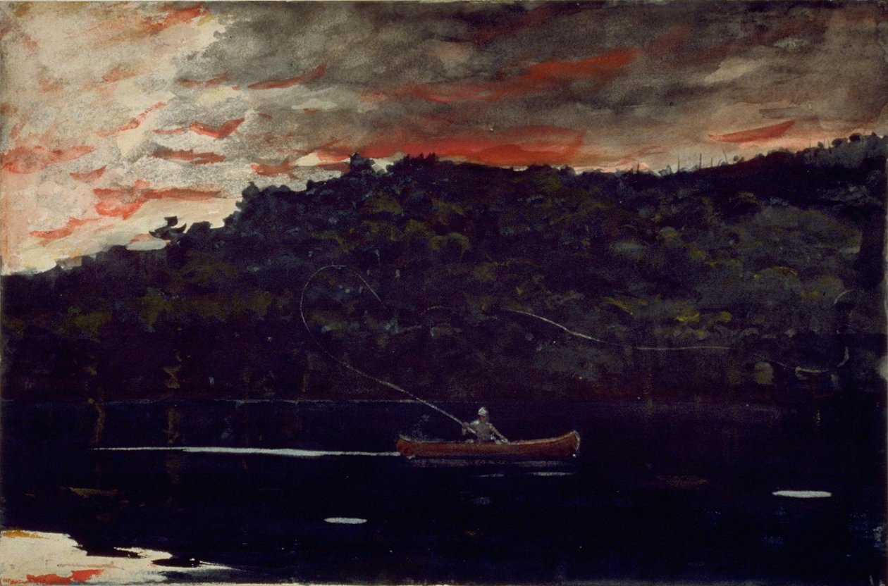 Wschód słońca, wędkowanie w Adirondacks autorstwa Winslow Homer