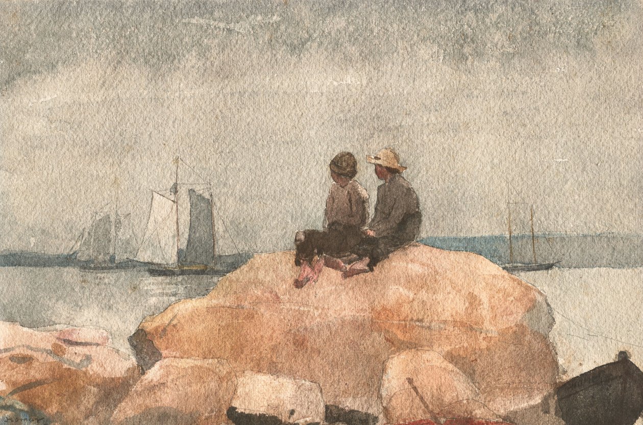 Dwóch chłopców ogląda szkunery autorstwa Winslow Homer