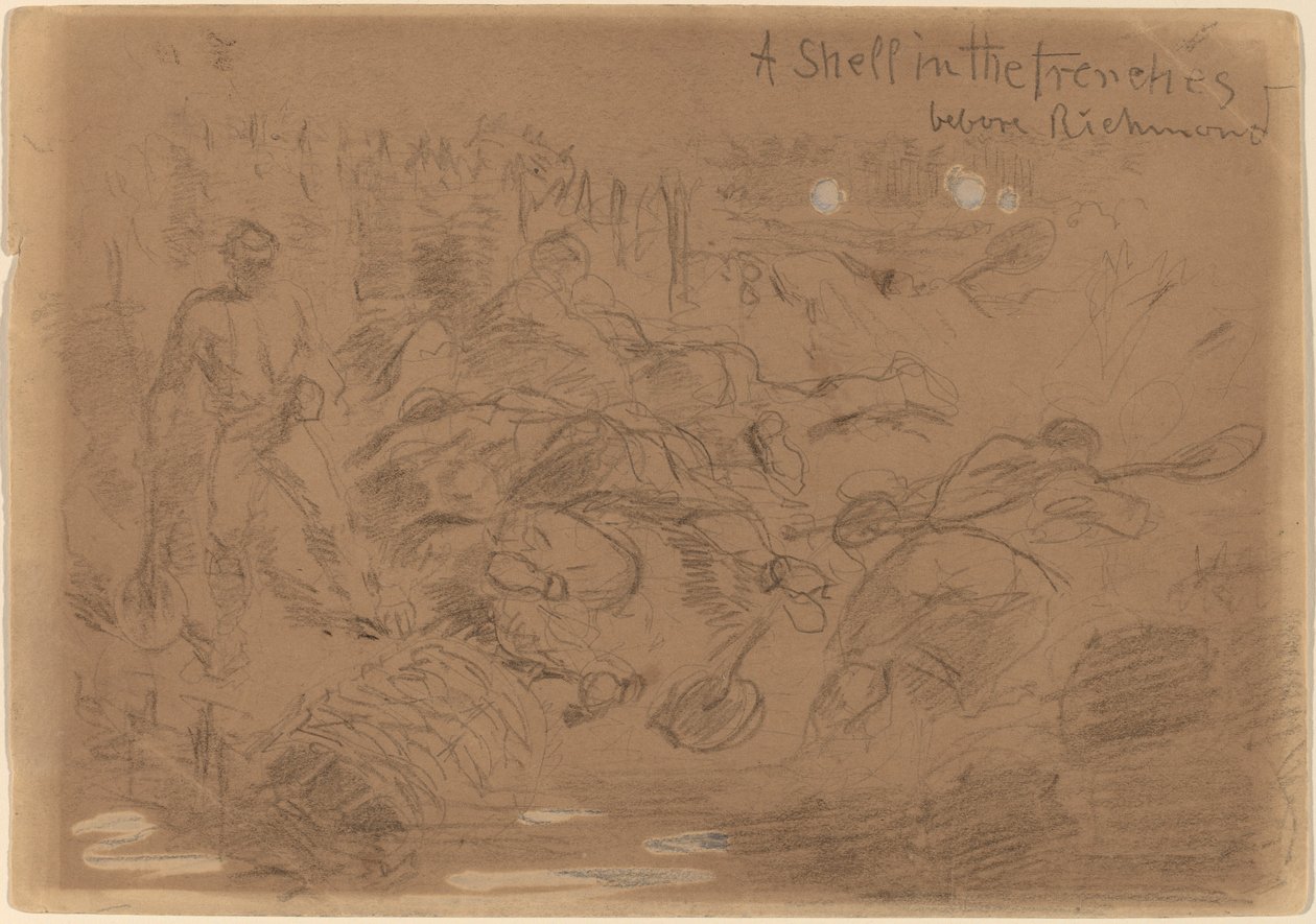 Muszla w okopach przed Richmond [recto], 1862. autorstwa Winslow Homer
