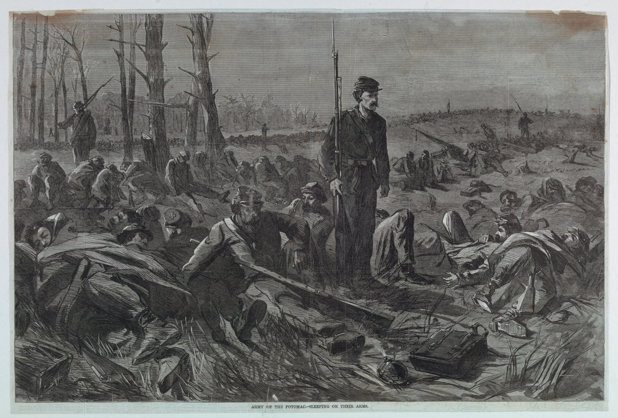 Armia Potomaku – spanie na ramionach autorstwa Winslow Homer