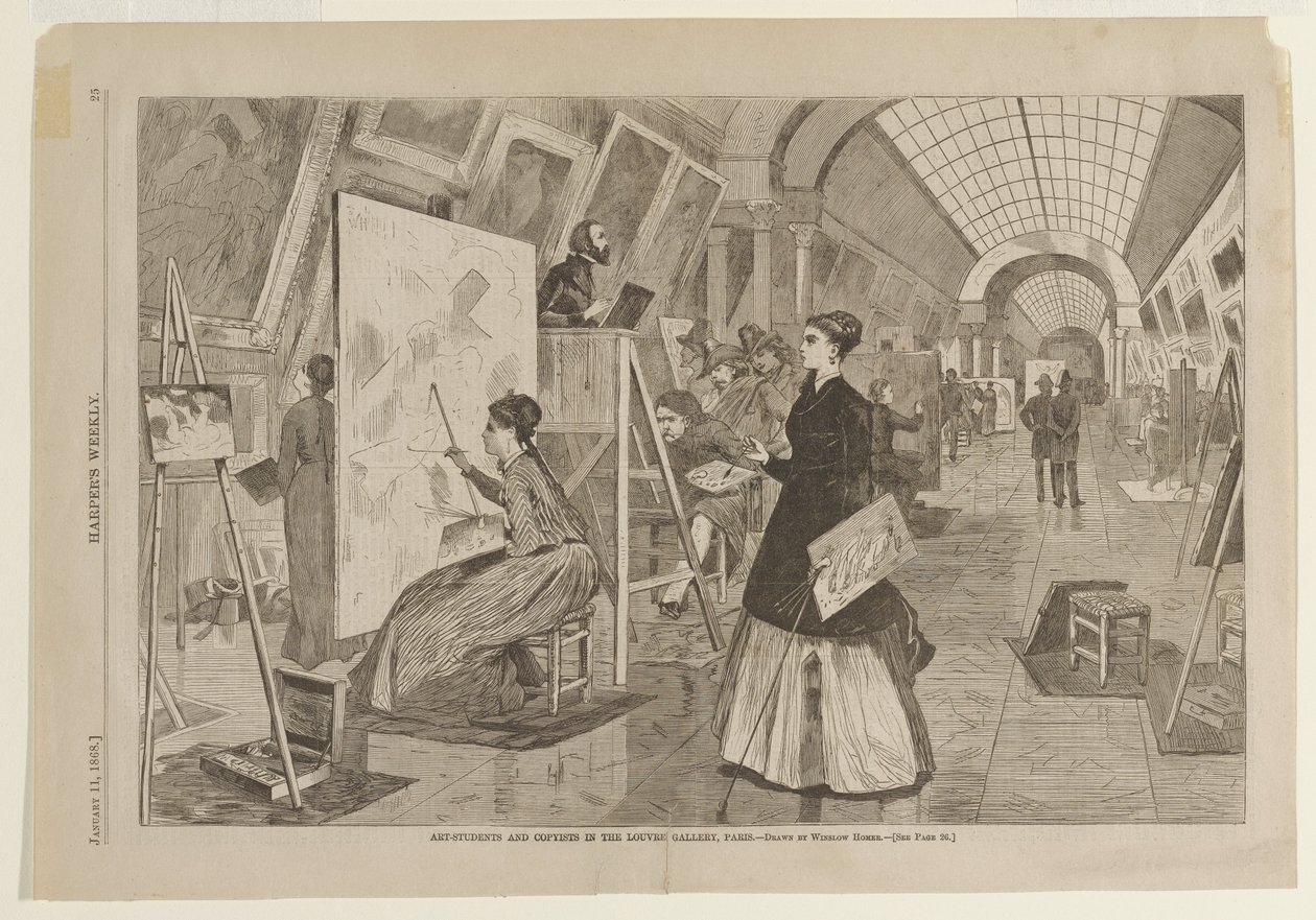 Studenci sztuki i kopiści w galerii Luwru w Paryżu autorstwa Winslow Homer