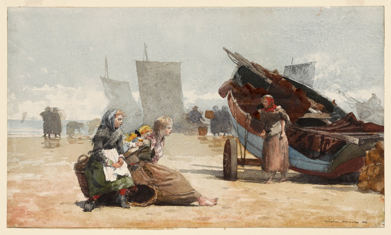 Widok na plażę w Cullercoats autorstwa Winslow Homer