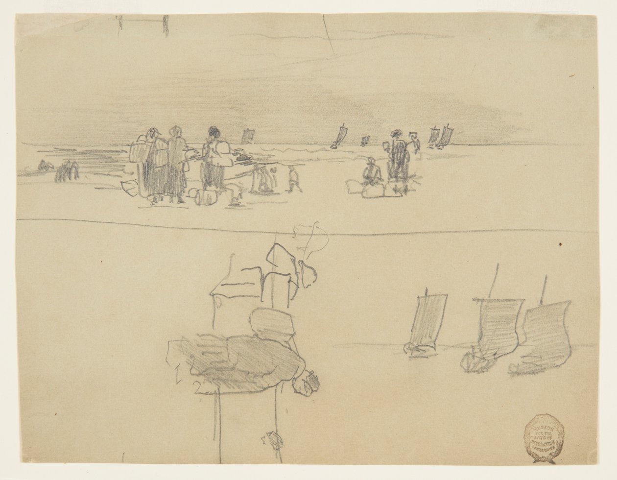 Scena na plaży z kobietami niosącymi kosze, Cullercoats, Anglia autorstwa Winslow Homer
