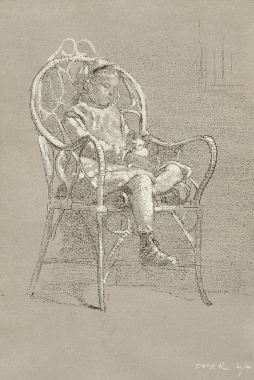 Dziecko siedzące na wiklinowym krześle, 1874 autorstwa Winslow Homer