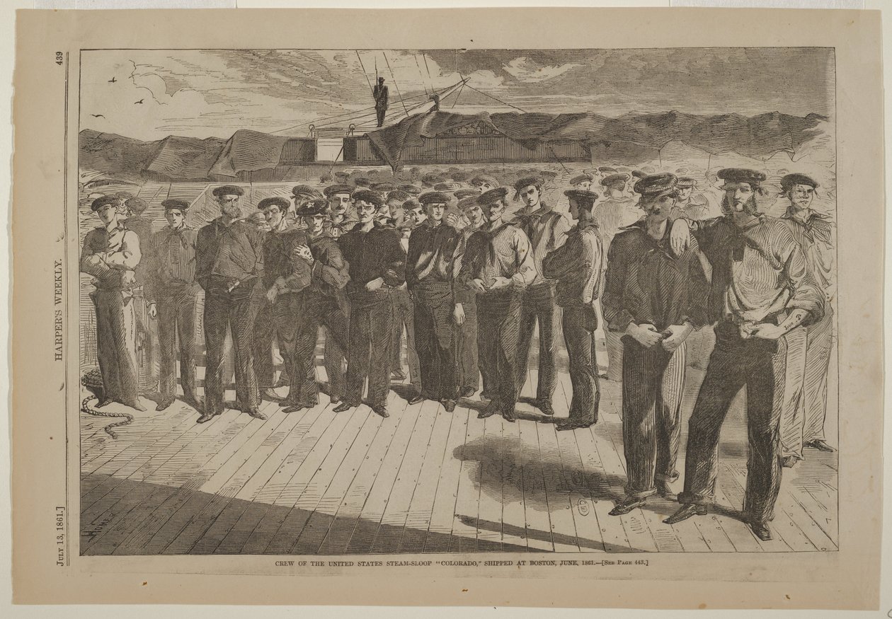 Załoga amerykańskiego parowego slupa Colorado zaciągnięta w Bostonie, czerwiec 1861 autorstwa Winslow Homer
