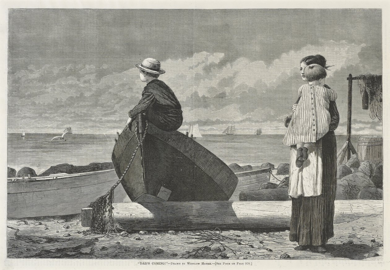 Dads Coming!, 1 listopada 1873 (drewno na papierze gazetowym) autorstwa Winslow Homer