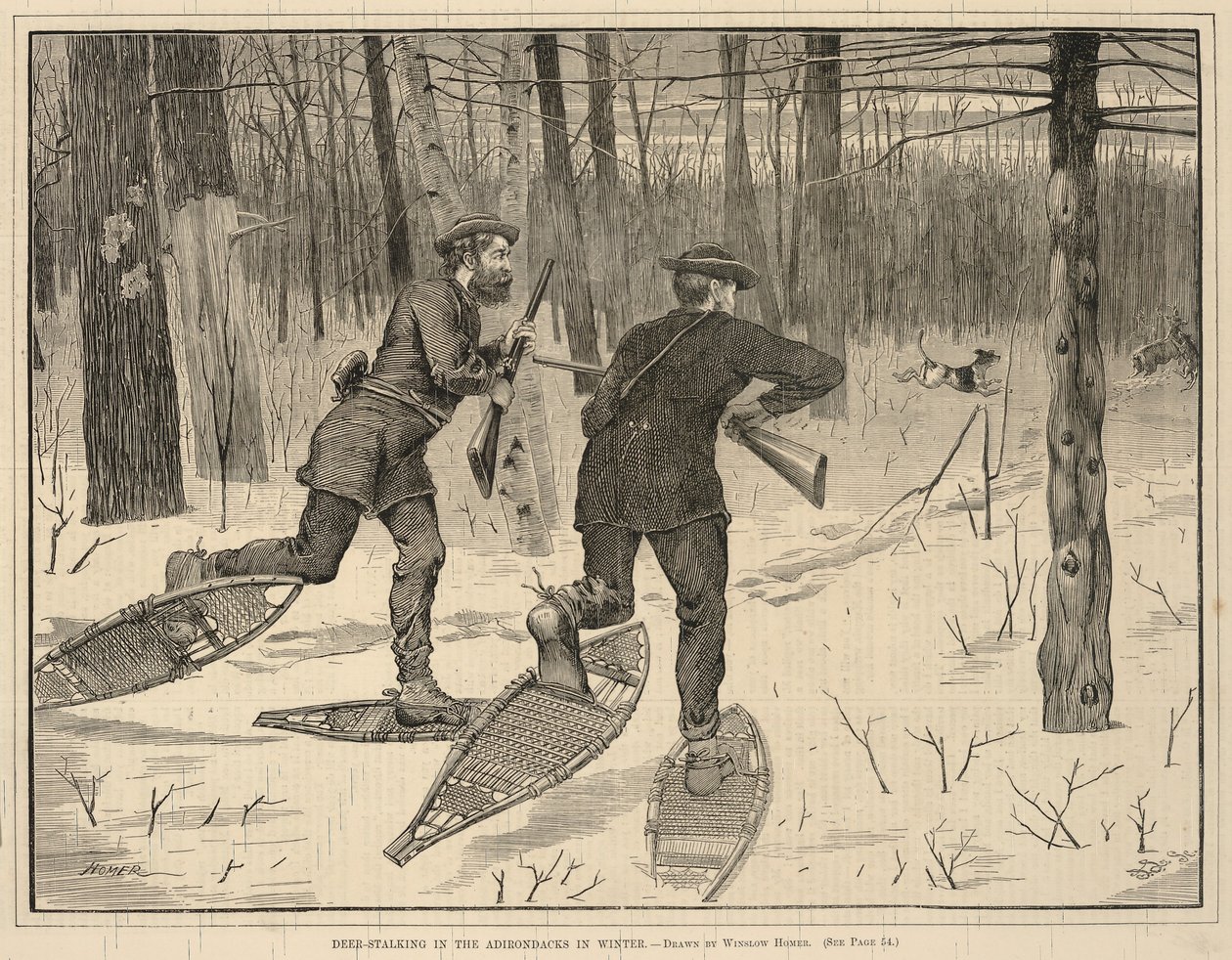 Deer-Stalking in the Adirondacks in Winter, z Every Saturday, A Journal of Choice Reading, 21 stycznia 1871 r. autorstwa Winslow Homer
