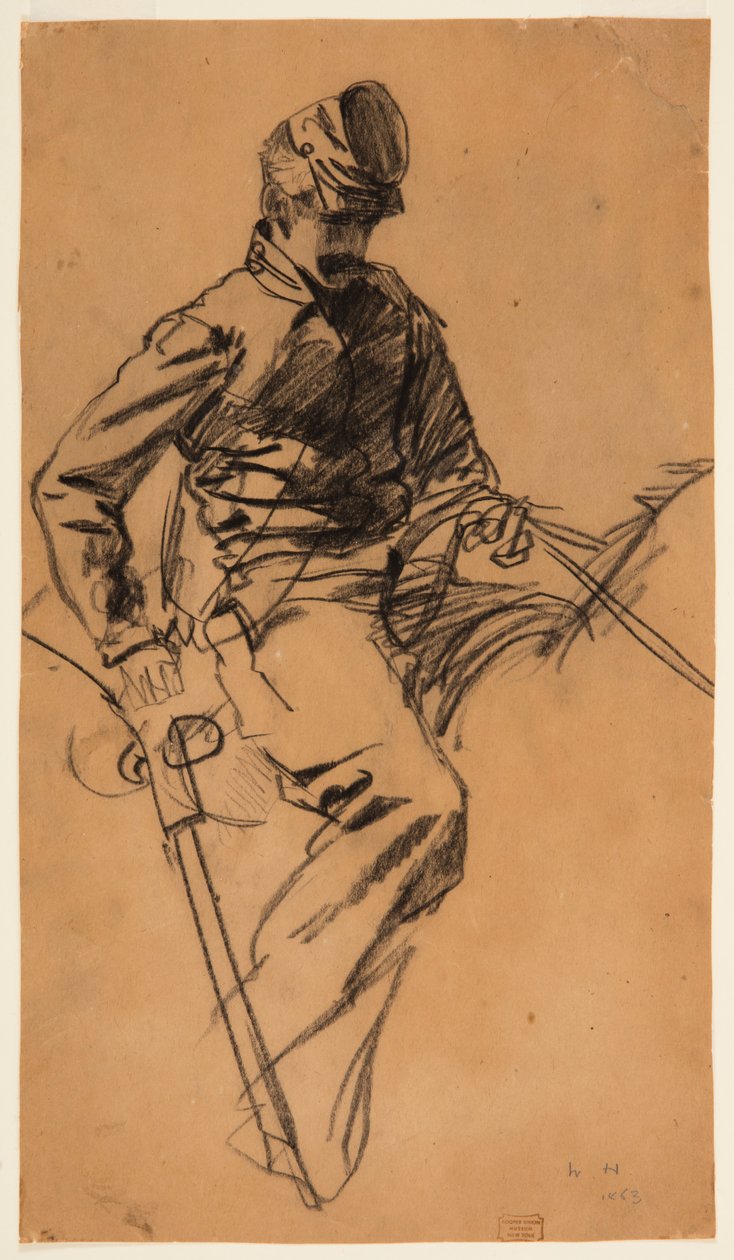 Rysunek, żołnierz kawalerii na koniu, 1863 r. autorstwa Winslow Homer