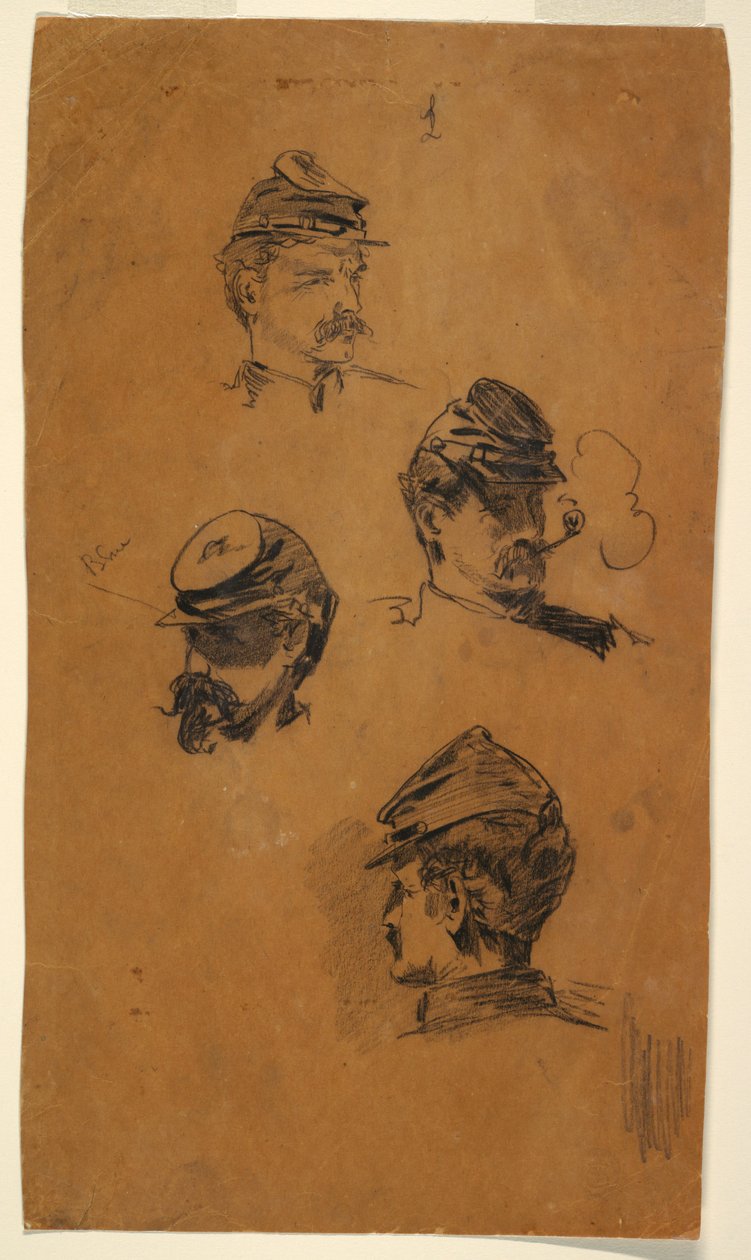 Rysunek, Cztery studia żołnierzy, ok. 1863 r. autorstwa Winslow Homer