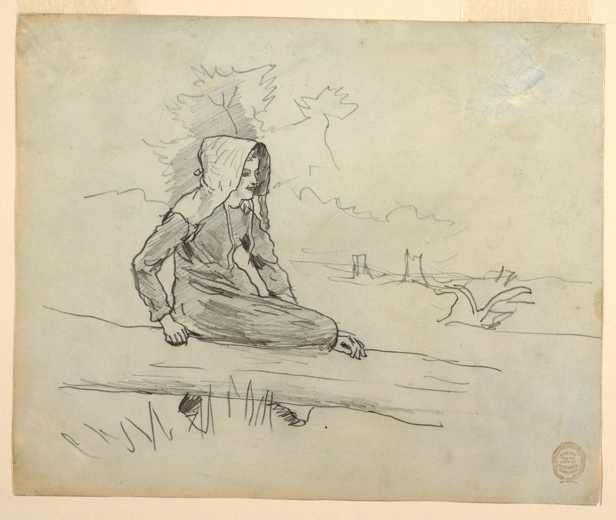 Rysunek Dziewczyna siedząca na pniu drzewa, 1879 autorstwa Winslow Homer