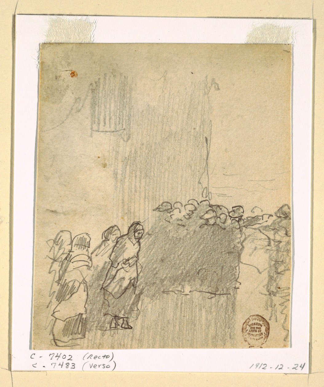 Rysunek Mężczyźni i kobiety patrzący w morze, Cullercoats, Anglia, 1881 r. autorstwa Winslow Homer