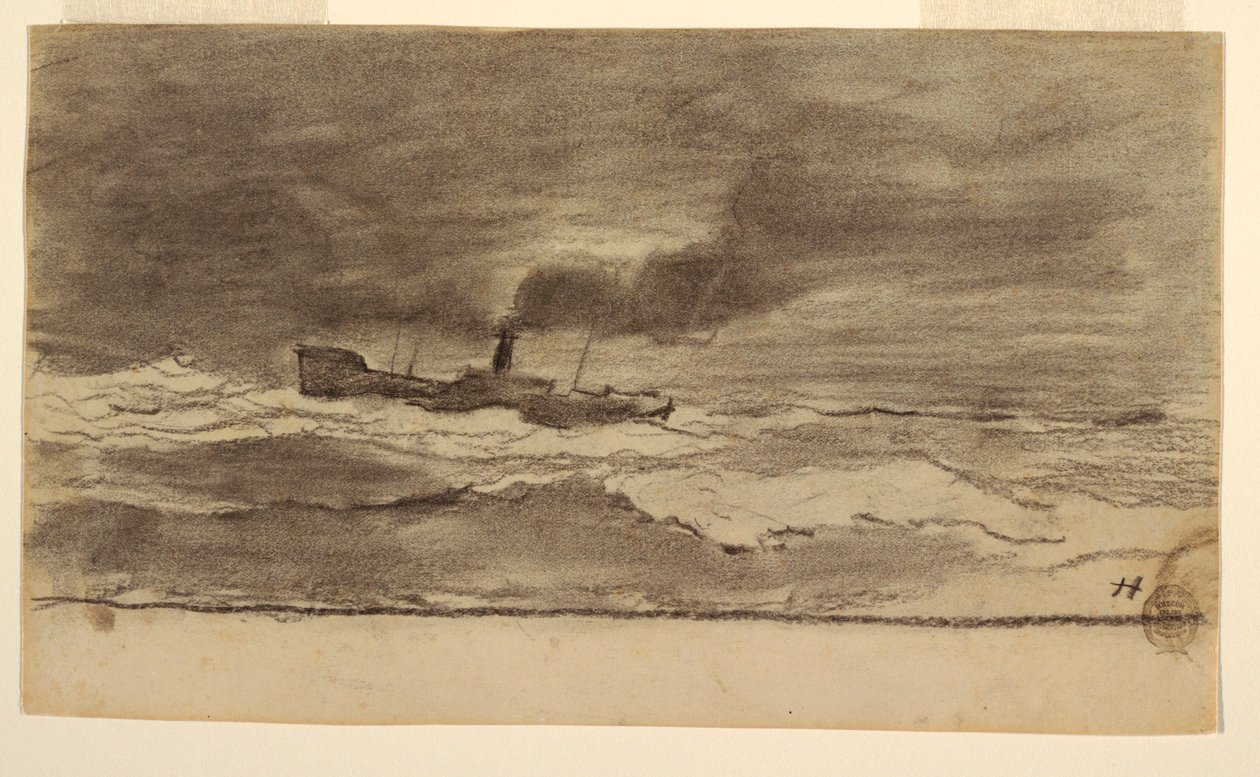 Rysunek, Pejzaż morski z kutrem rybackim, Cullercoats, Anglia, 1881-82 autorstwa Winslow Homer