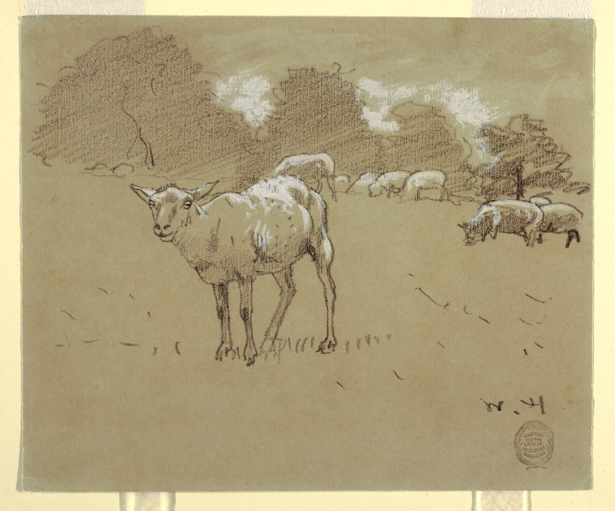 Rysunek, Owce pasące się na polu, ok. 1875-78 autorstwa Winslow Homer