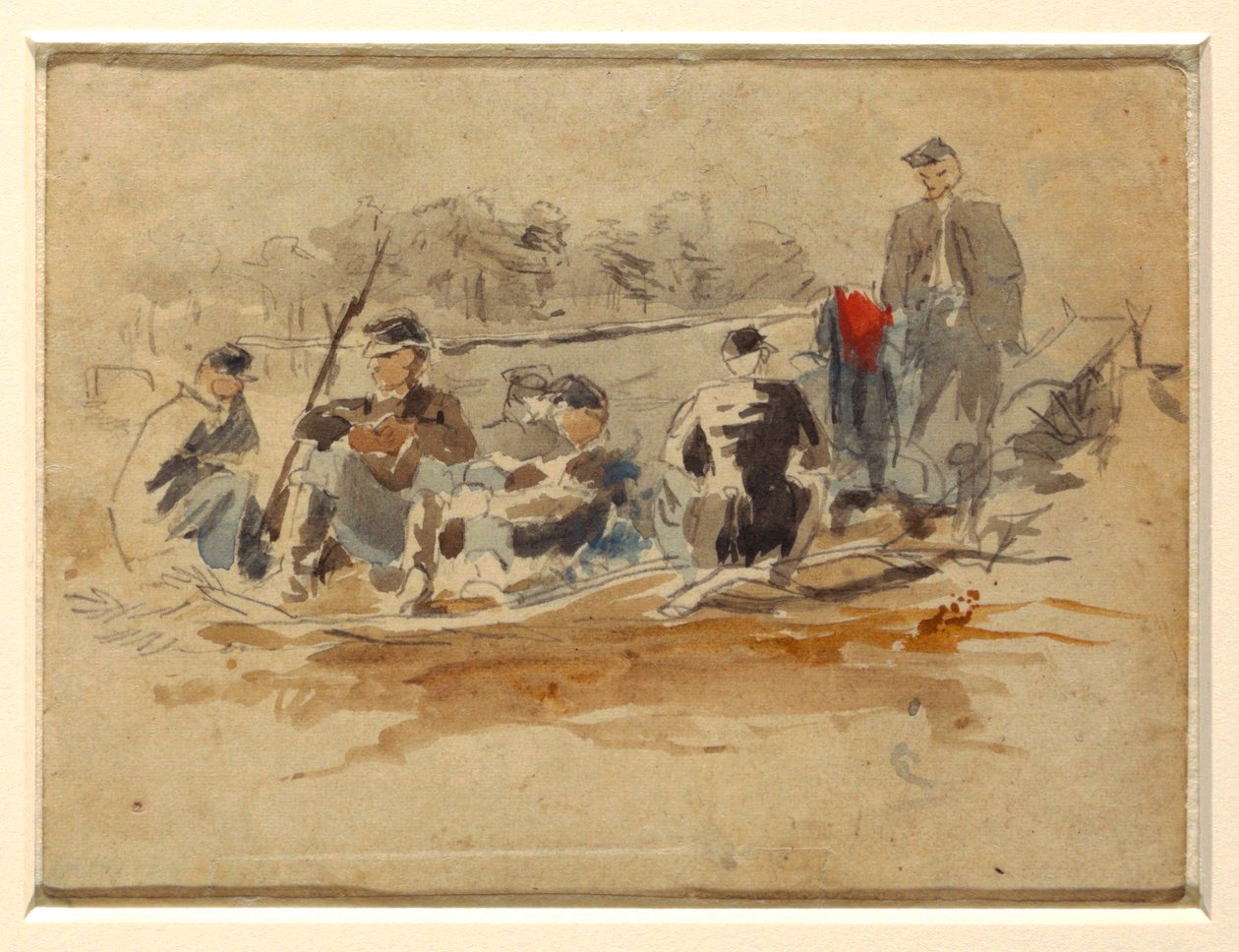 Rysunek, żołnierze siedzący w grupie, 1862 r. autorstwa Winslow Homer