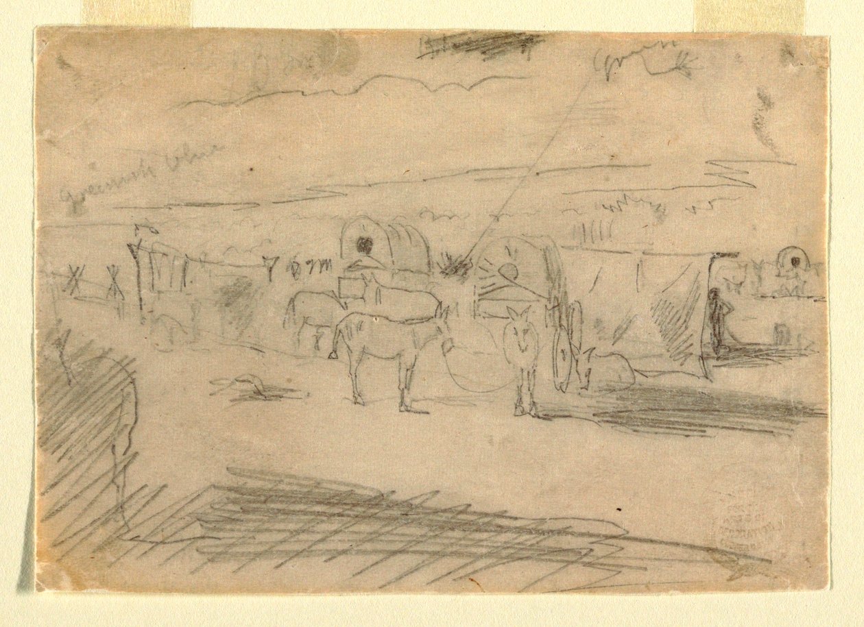 Rysunek, pociąg wagonów wojskowych, 1862 r. autorstwa Winslow Homer