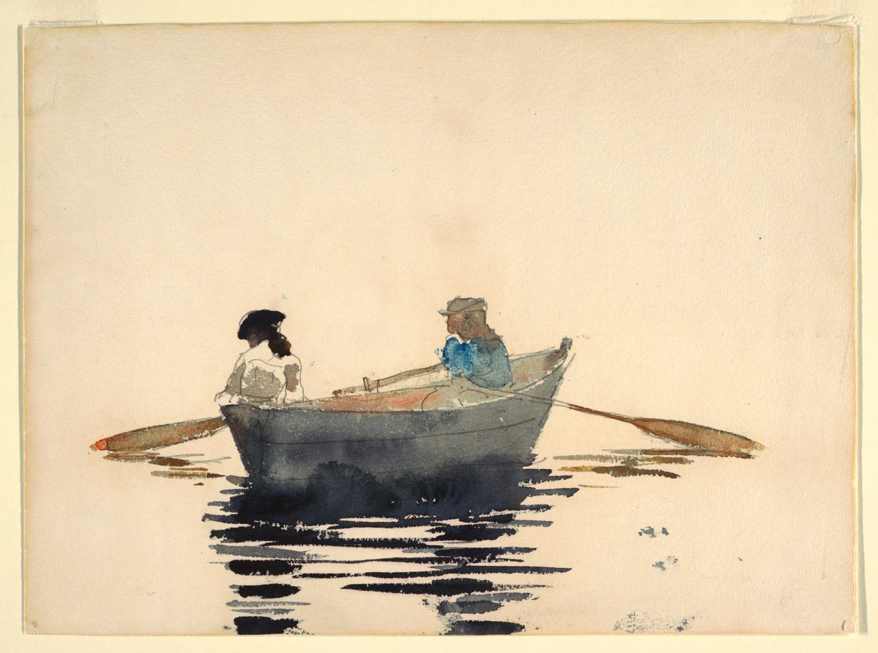 Rysunek, Dwie dziewczyny w łodzi wiosłowej, 1876-80 autorstwa Winslow Homer