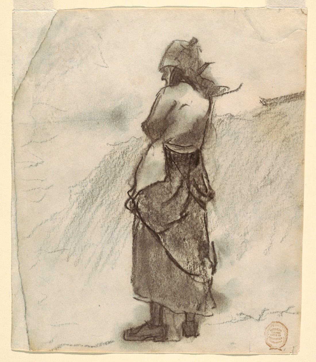 Rysunek, Kobieta patrząca w morze, Cullercoats, Anglia, 1881-82 autorstwa Winslow Homer