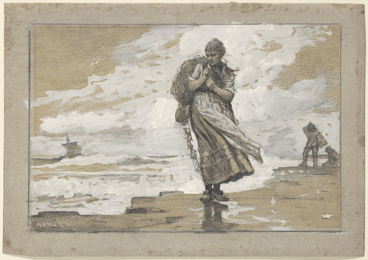 Dziewczyna rybaka z siecią autorstwa Winslow Homer