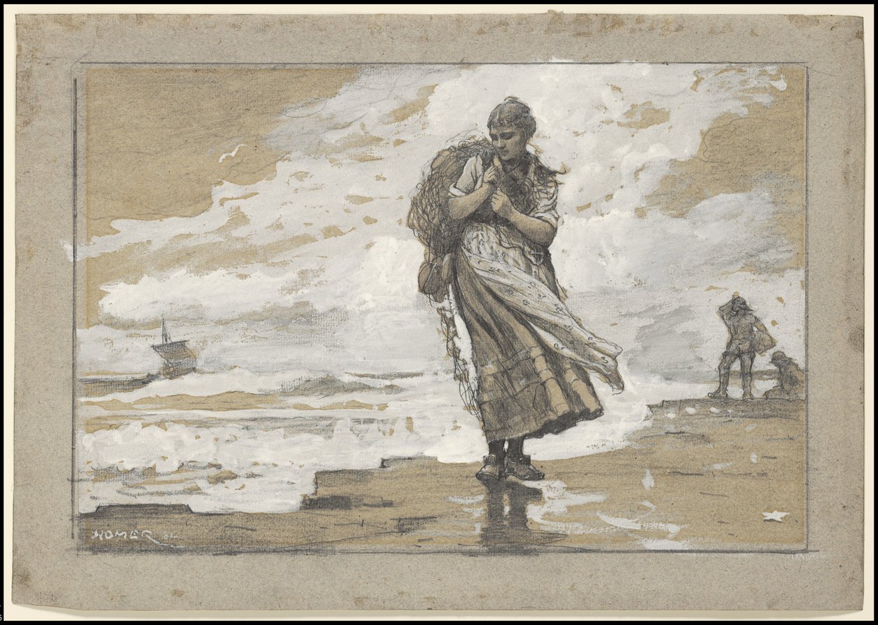 Dziewczyna rybaka z siecią, 1882 autorstwa Winslow Homer