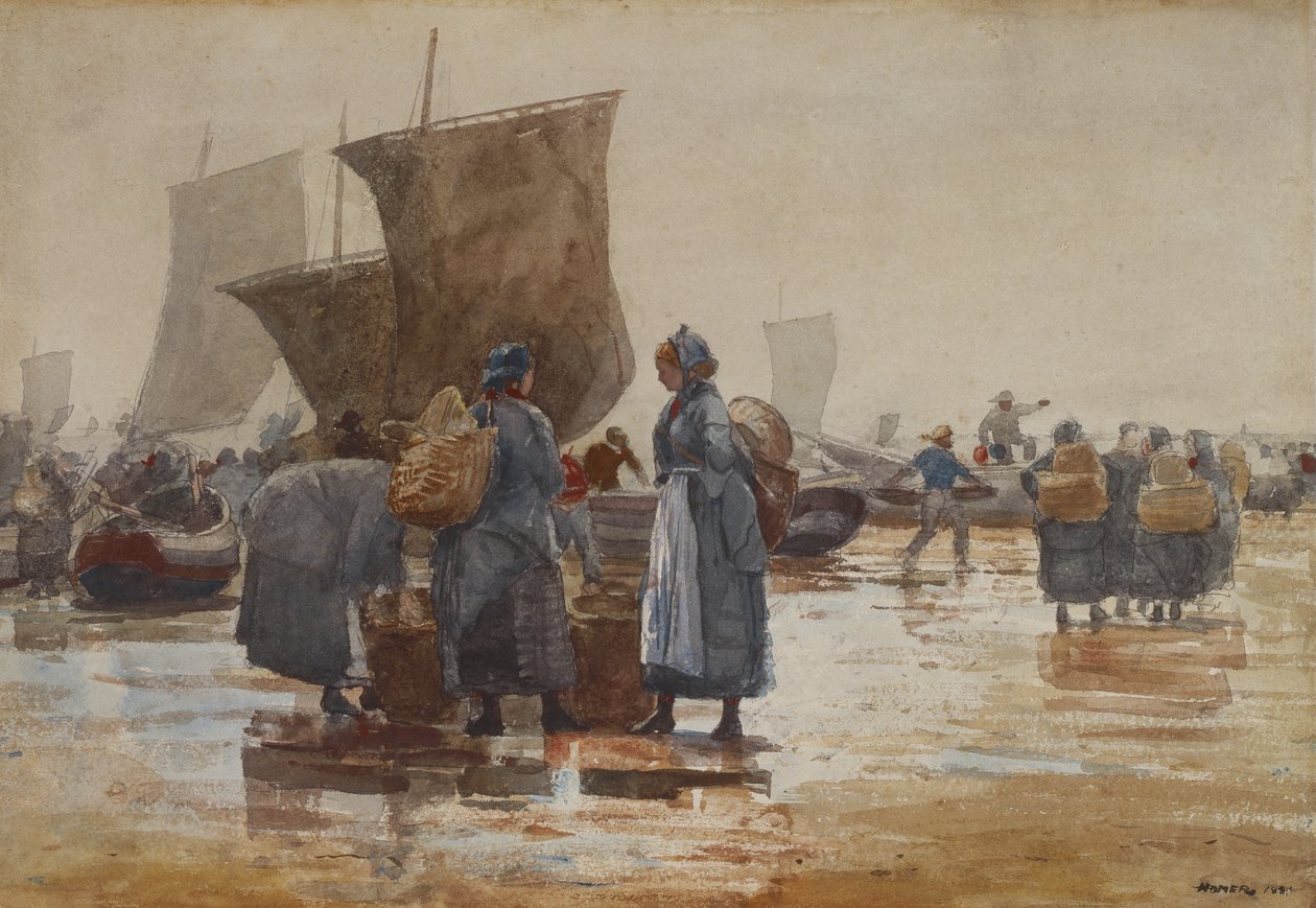 Rybacy na plaży w Cullercoats autorstwa Winslow Homer