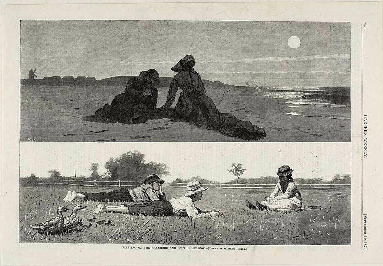 Flirt na brzegu morza i na łące autorstwa Winslow Homer