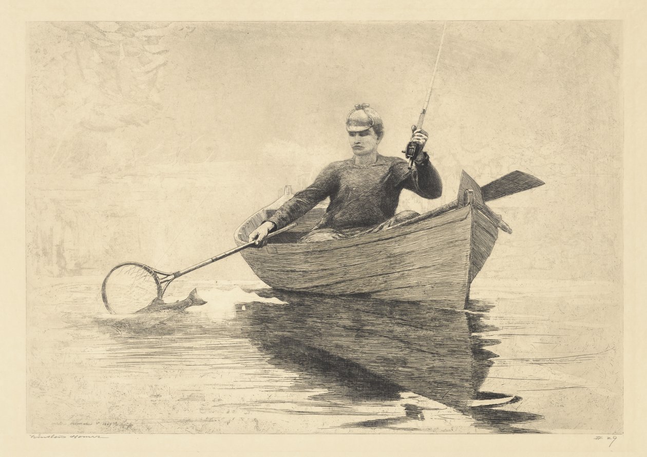 Wędkarstwo muchowe, Jezioro Saranac, 1889 autorstwa Winslow Homer