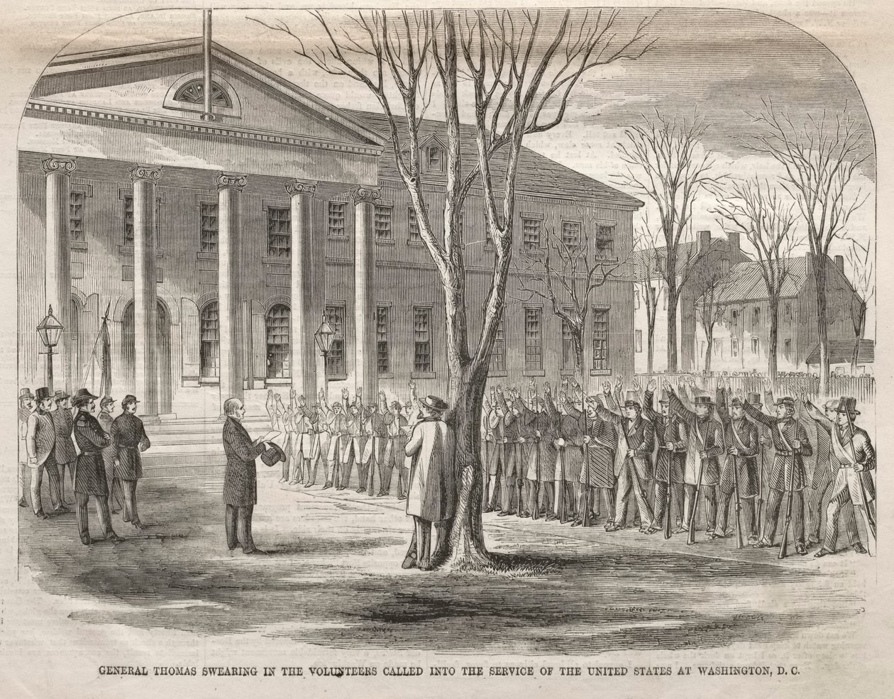 Generał Thomas Swearing in the Volunteers Called to the Service of the United States..., 1861. autorstwa Winslow Homer