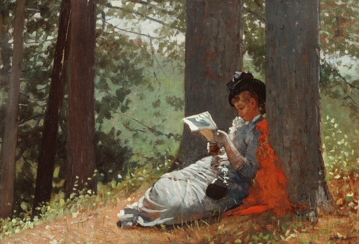 Dziewczyna czytająca pod dębem, 1879 autorstwa Winslow Homer