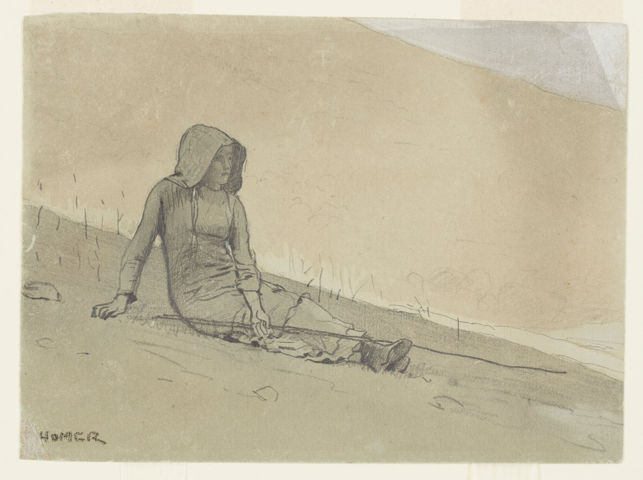 Dziewczyna siedząca na zboczu wzgórza autorstwa Winslow Homer