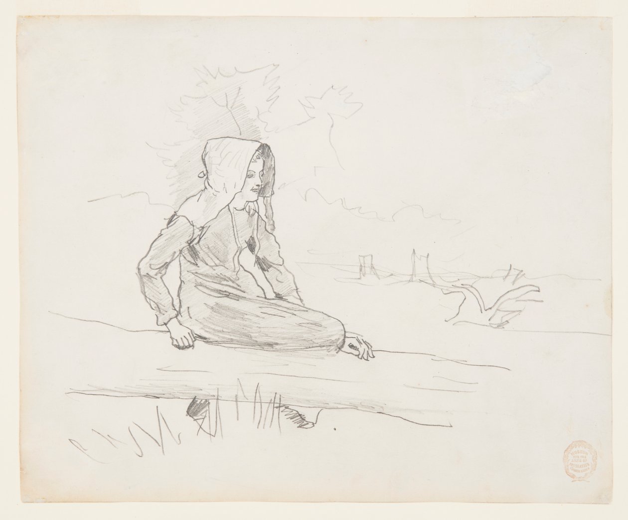 Dziewczyna siedząca na pniu drzewa autorstwa Winslow Homer