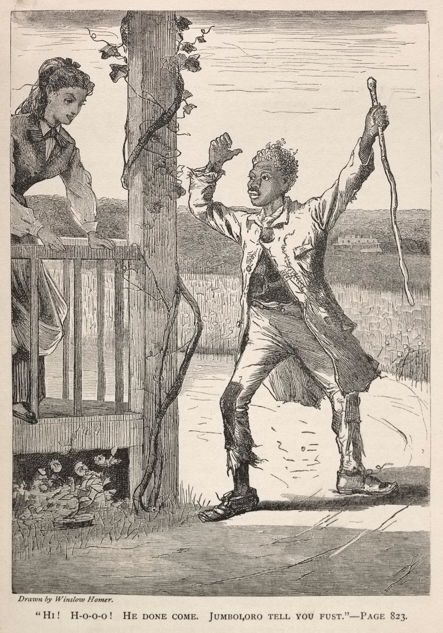"Cześć! H-O-O-O!  Przyszedł.  Jumboloro powie ci pierwszy". autorstwa Winslow Homer