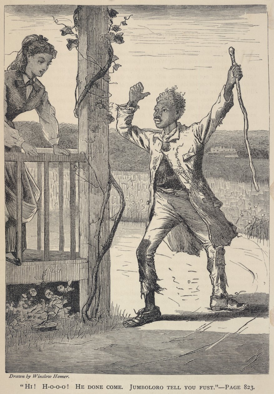 "Cześć! H-o-o-o! Przyszedł. Jumboloro Tell You Fust.", z The Galaxy, czerwiec 1869 r. autorstwa Winslow Homer