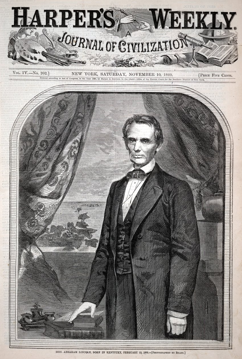 Abraham Lincoln, urodzony w Kentucky 12 lutego 1809 r., na podstawie „Harper’s Weekly” z 10 listopada 1860 r. autorstwa Winslow Homer