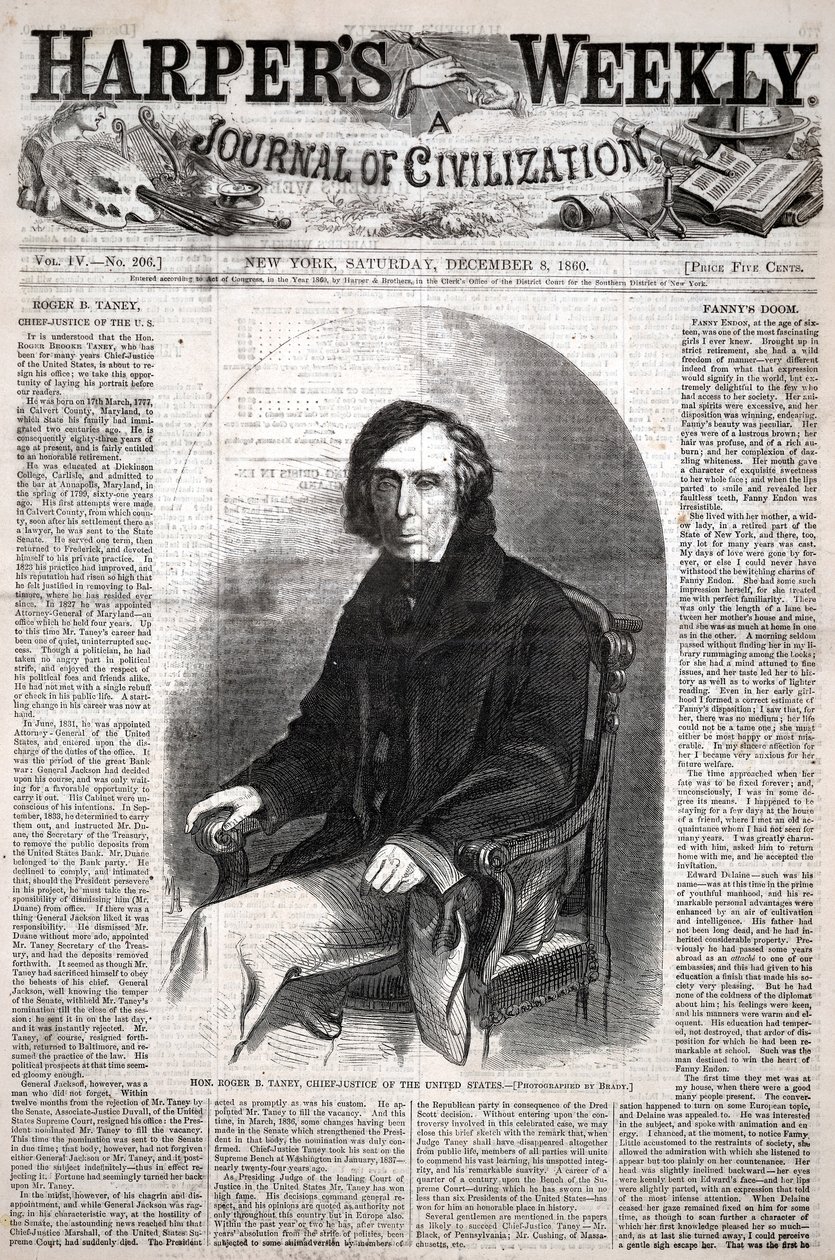 Wielebny Roger B. Taney, prezes Sądu Najwyższego Stanów Zjednoczonych, z Harper