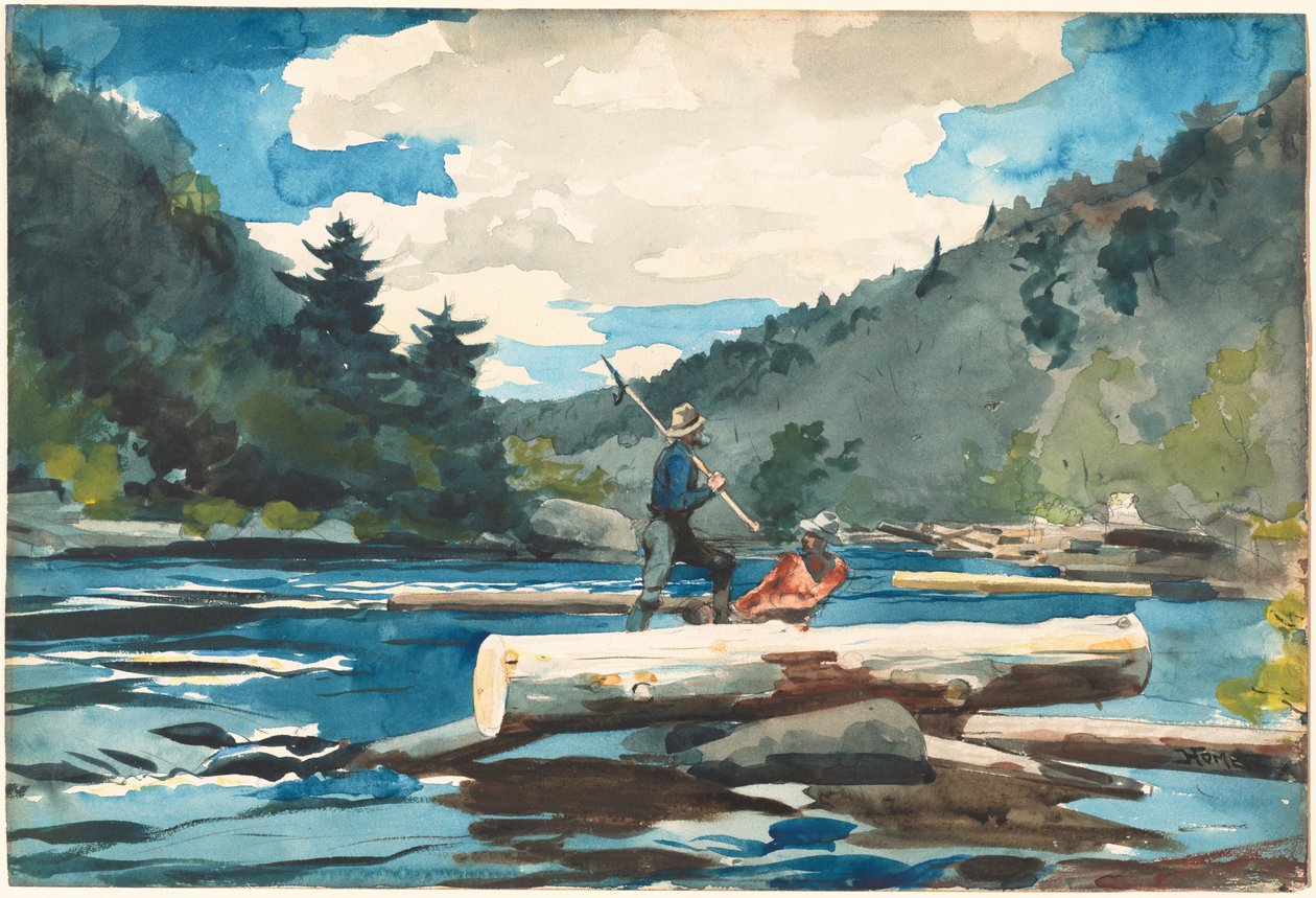 Rzeka Hudson, pozyskiwanie drewna autorstwa Winslow Homer