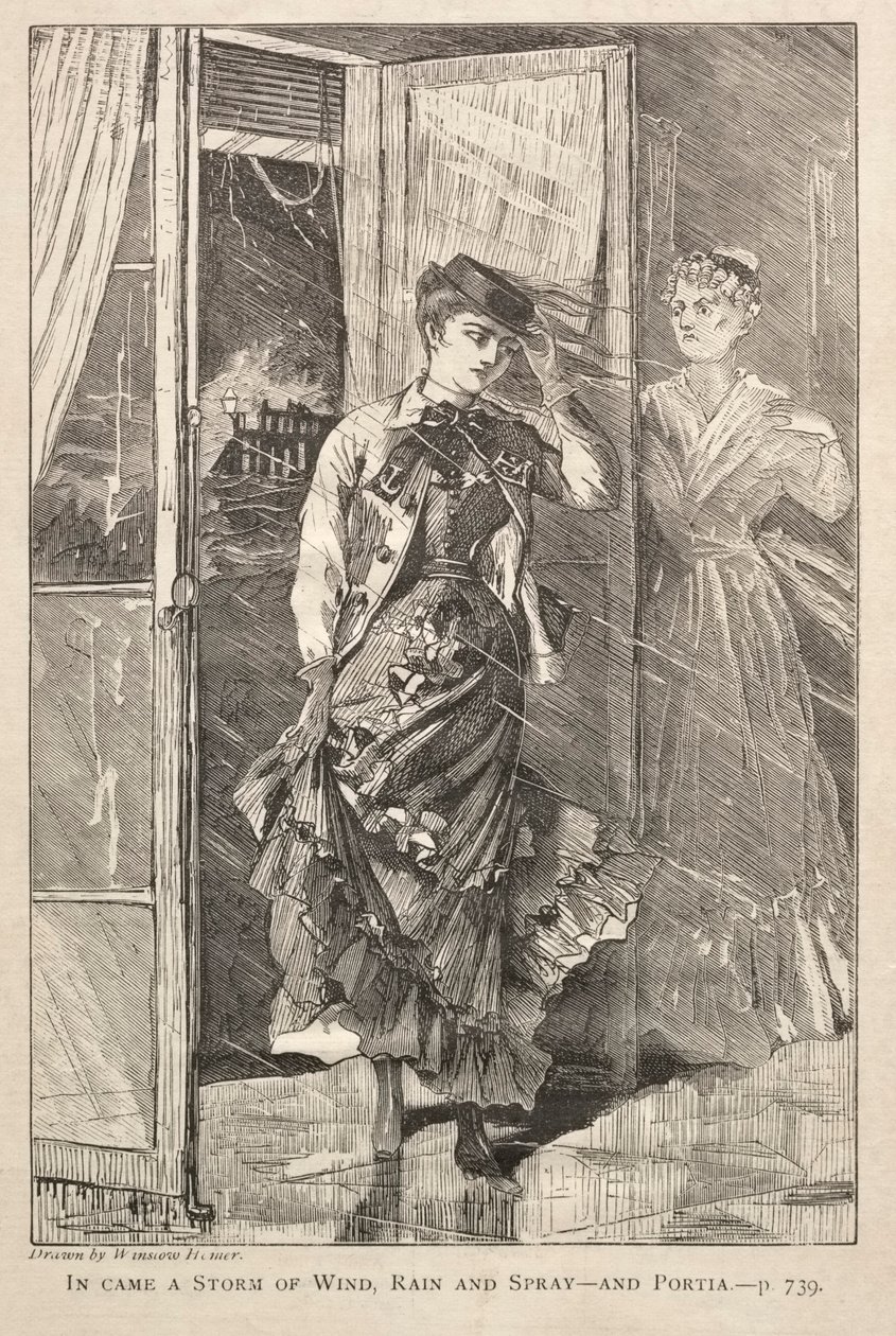 Nadeszła burza z wiatrem, deszczem i sprayem - i Portia autorstwa Winslow Homer