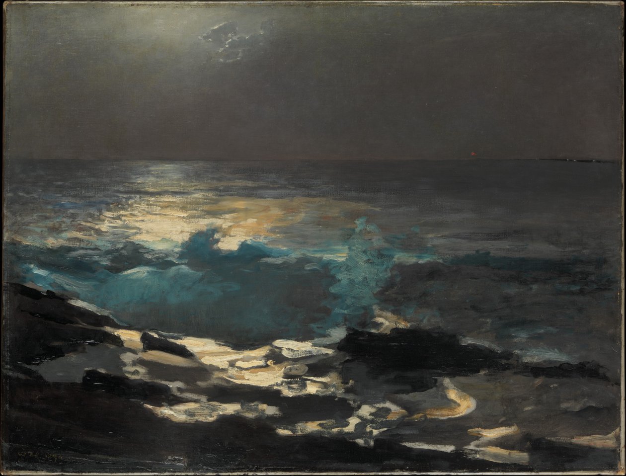 Światło księżyca, latarnia morska na wyspie Wood Island autorstwa Winslow Homer
