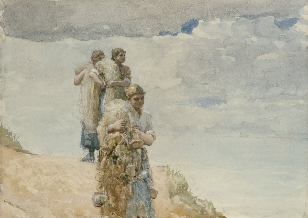 On The Cliff, Cullercoats, c.1881-82 (akwarela i węgiel na papierze tkanym) autorstwa Winslow Homer