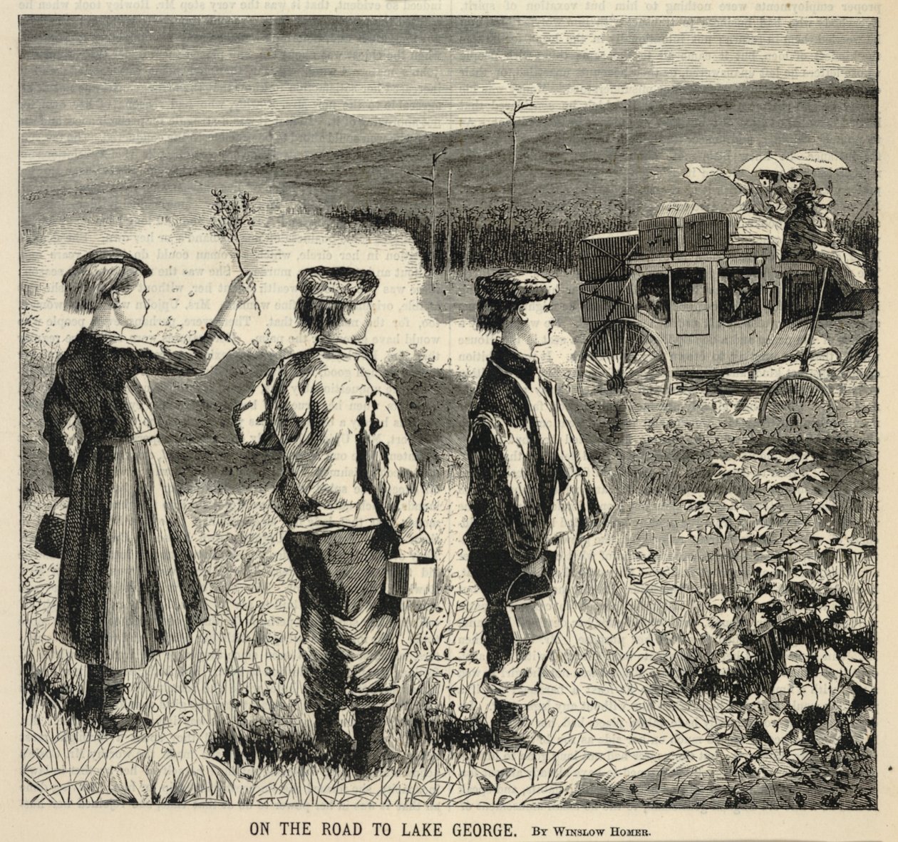 W drodze do jeziora George, z czasopisma „Appletons’ Journal of Literature, Science, and Art”, 24 lipca 1869 r. autorstwa Winslow Homer