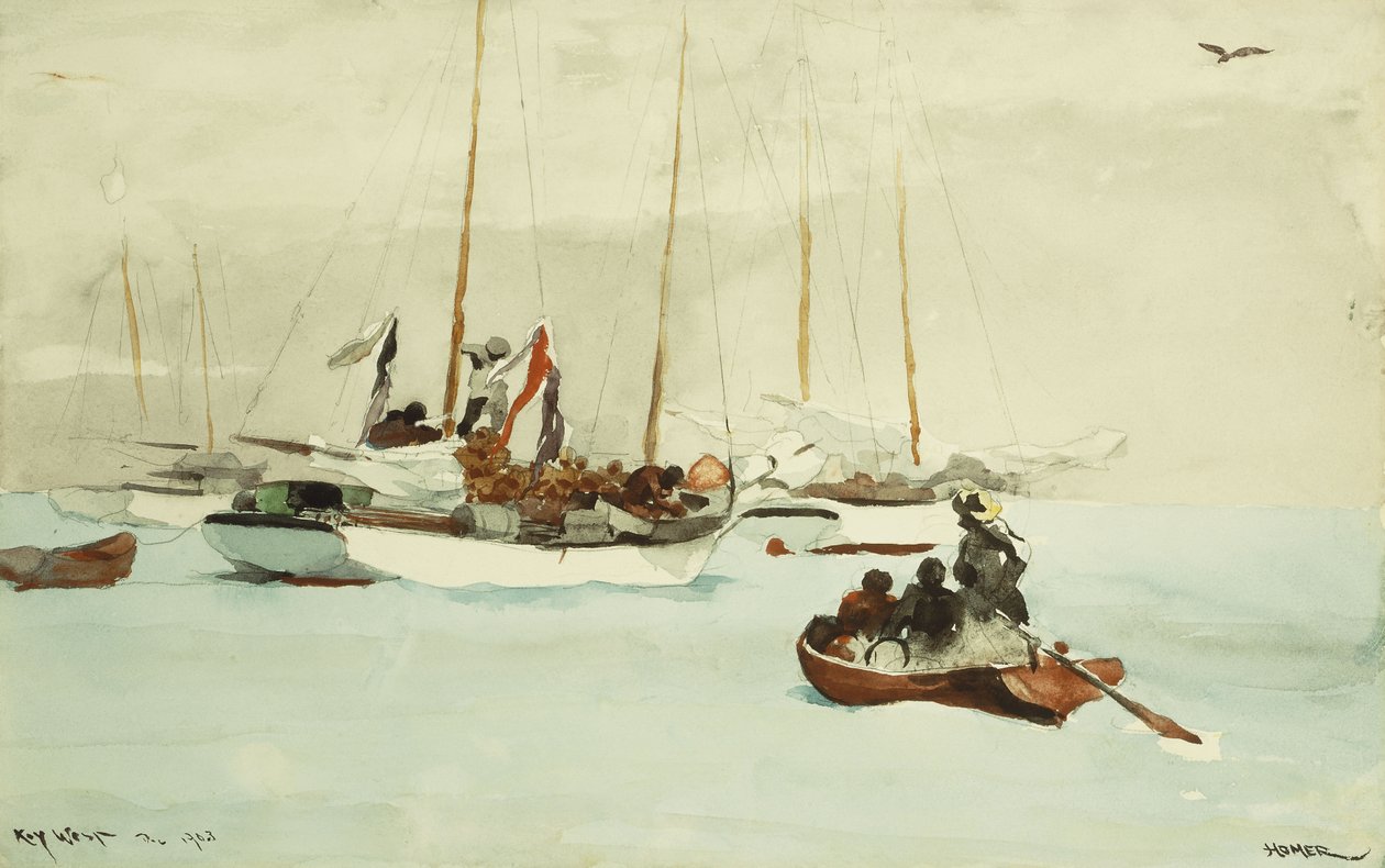 Szkunery w Anchor, Key West, 1903 autorstwa Winslow Homer