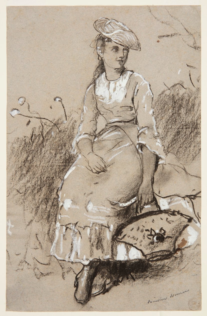 Siedząca dziewczyna z koszem autorstwa Winslow Homer