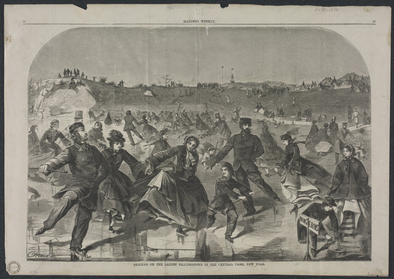 Jazda na łyżwach po stawie łyżwiarskim dla kobiet w Central Parku w Nowym Jorku, 1860. autorstwa Winslow Homer