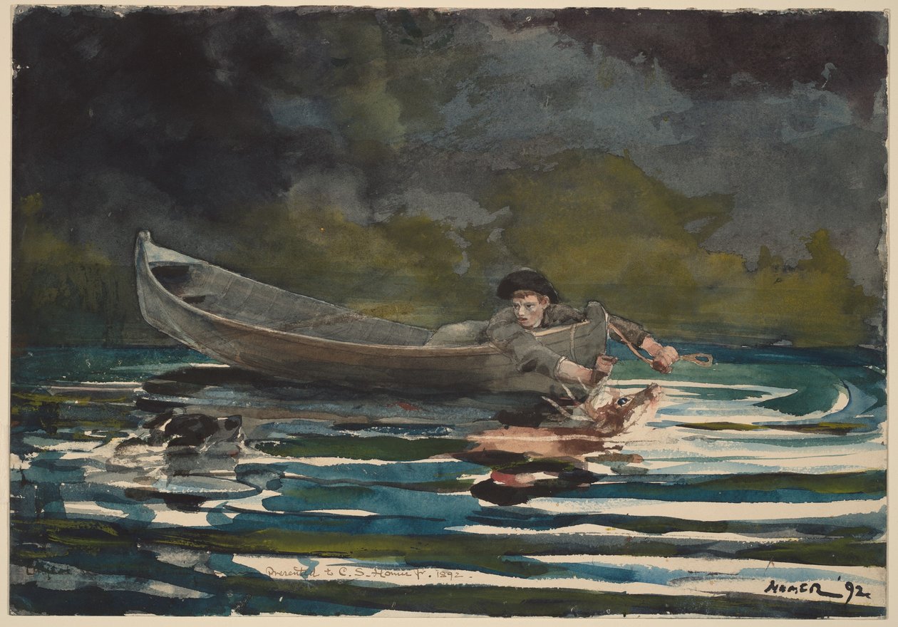 Szkic do „Pies myśliwski i myśliwy” autorstwa Winslow Homer