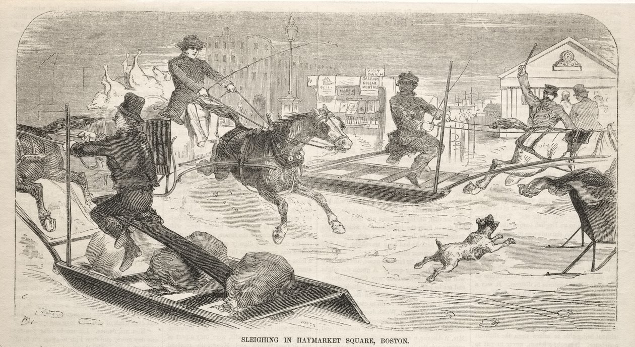 Jazda na sankach na Haymarket Square w Bostonie autorstwa Winslow Homer