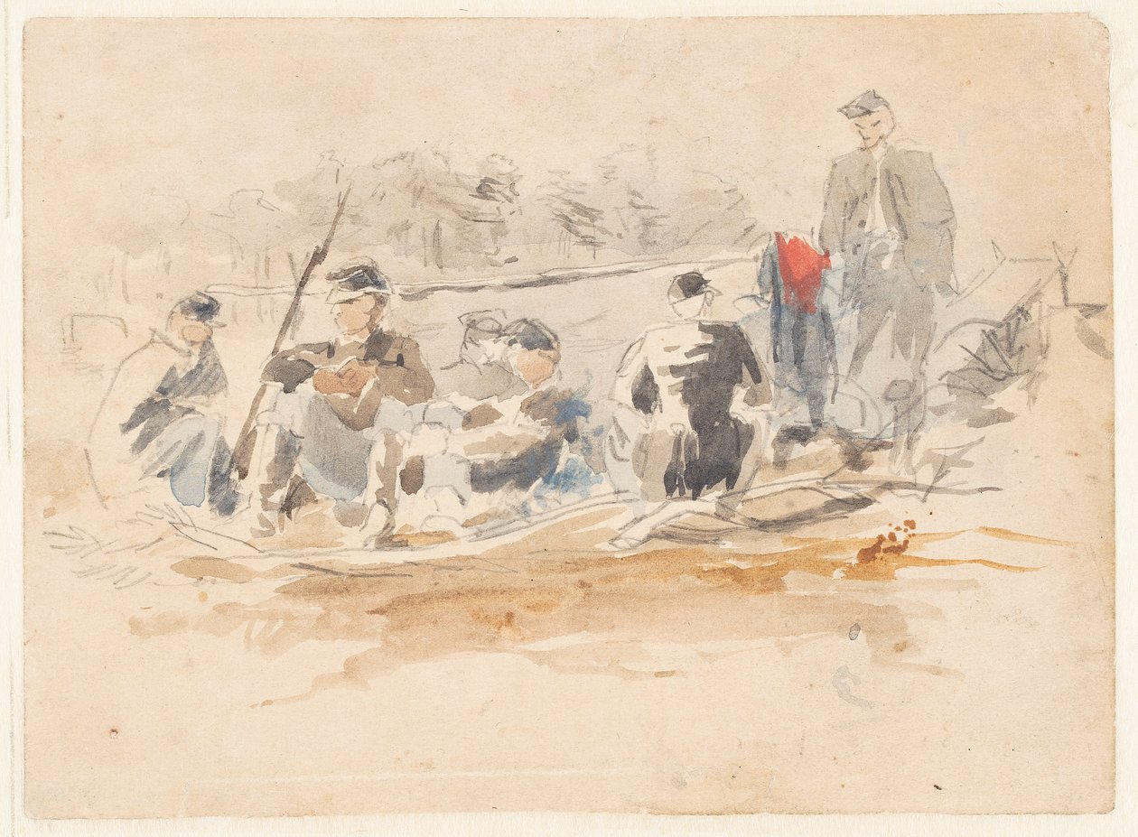 Żołnierze siedzący w grupie autorstwa Winslow Homer