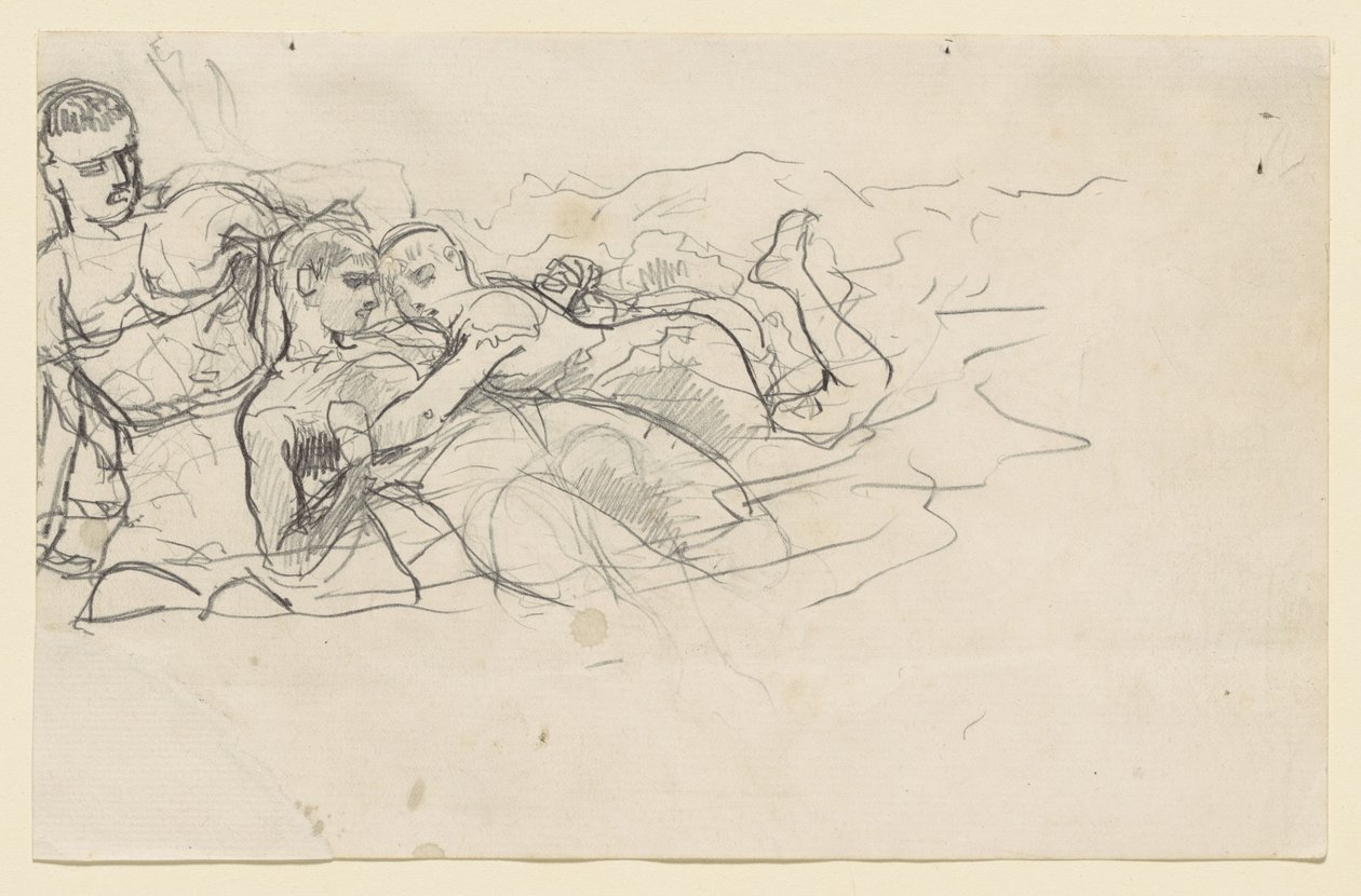 Stojący mężczyzna patrzący na dwie tonące postacie (studium do obrazu Prąd wsteczny) autorstwa Winslow Homer