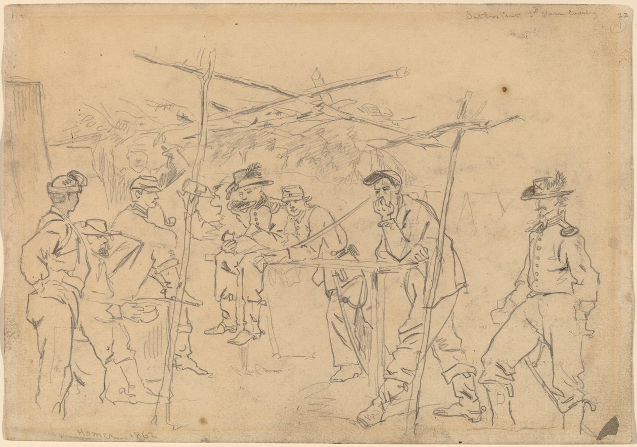 Namiot Sutlera, 3. Kawaleria Pensylwanii [recto], 1862. autorstwa Winslow Homer
